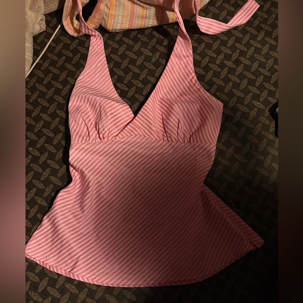 Princess Polly Pink and White Striped Halter Top